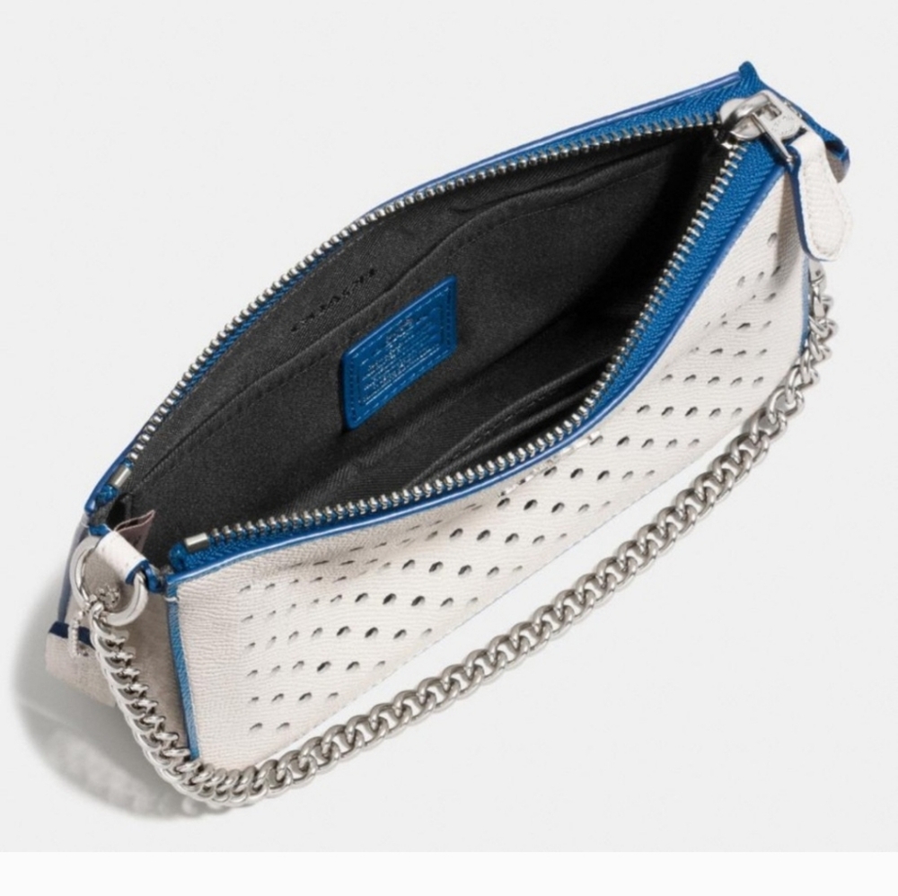 Coach Perforated Nolita 19 Wristlet Navy Blue Chalk Trim Gold Tone Hardware NWT - Picture 4 of 13